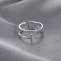 Double layered cross open ring in silver with sparkling cubic zirconia accents - Silver