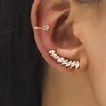 Golden ear cuff set with marquise-cut zircons in a geometric leaf design for women - Gold Seven Stone Leaf Crawler And Single Diamond Ear Cuff