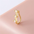 Gold U-shaped non-piercing nose clip featuring three step-cut cubic zirconia stones - Gold