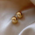 Minimalist square gold stud earrings displayed on elegant champagne silk fabric background - Smooth Gold Arc Beans (30#)