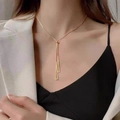 Minimalist gold triangle tassel sweater necklace with geometric pull design for women - Gold