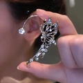 Elegant silver butterfly ear cuff with sparkling zircon crystals and long tassel drop - Left Ear / Silver