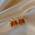 Elegante S925 geometrische Ohrringe mit champagnerfarbenen und bernsteinfarbenen Kristallen - Bernstein