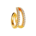 Double-layered gold-plated ear cuff with pavé white zircons for a non-pierced C-shaped style - Double Layer Full Zirconia Style (12020) / Gold