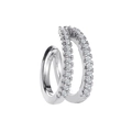 Close-up of double layer silver ear cuff with shimmering micro-pave crystals - Double Layer Full Zirconia Style (12021) / Silver