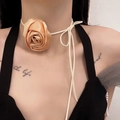 Champagne silk rose choker necklace with adjustable string for neck or waist - Rubber Pink