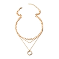 Goldene mehrlagige grobe Kette mit gedrehtem Kreisanhänger für Damen im Hip-Hop-Stil - Gold Gedrehter Ring Dreilagig Stil (HS968-20)