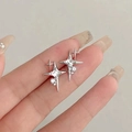 925 silver needle four-pointed star earrings with a square zircon in a silver finish - Hollow Rhinestone Four-Pointed Star Style (1) / Silver