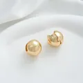 Close-up of polished 14K gold plated sphere huggie earrings on white fabric background - 3# 14K 18mm