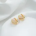 Glossy 14K gold plated hoop earrings with U-shaped design and hinged closure on fabric - 2# 14K 17x17x9mm