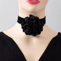 Elegant black velvet choker featuring a large satin rose flower on a mannequin display - Choker Necklace / Black