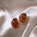 French vintage irregular amber resin earrings with polished gold metal borders - Irregular Oval Style (12#)