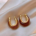 U-shaped gold-plated metal earrings with vintage amber acrylic inlay on champagne silk - 2# Amber U-shaped Resin Ear Clip