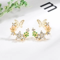 Elegante Ohrringe aus 925er Silber mit Moissanit-Blumen- und Schmetterlingskranz - Blumen Schmetterling Stecker Stil