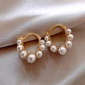 French vintage style double-row pearl hoop earrings in gold finish on champagne silk - Gold (Style 1)