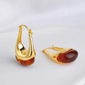 French vintage hollow U-shaped golden resin hoop earrings with amber translucent detail - Style C Amber (18K Gold Plated)