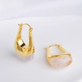 Pendientes de aro retro en forma de U de resina y metal dorado con diseño de textura mármol - Estilo C Blanco Transparente (Chapado en Oro de 18K)
