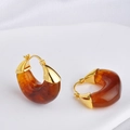 French retro hollow U-shape resin hoop earrings with amber tortoise shell pattern and gold metal - Style B Amber (18K Gold Plated)