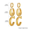 Dettaglio del set di 3 orecchini placcati in oro con misure di diametro e peso totale - Combinazione Triplo Set Dorato (EH-845G-SET)