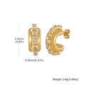 Detail view of gold C-shaped hoop earrings with clear zircon stones and measurements - Gold C-Shaped Zircon Earring (EH-744G)