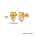Detailed view of 0.9cm bear earrings with heart zircon and threaded ball backings - Winged Angel Cat Style (ES-772G)