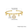Detailed view of gold evil eye cuff bracelet with 5.4cm inner diameter measurement - PBR-349G01 / Gold (Evil Eye Ring Pendant)