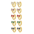 Golden bow earrings with heart-shaped colorful zircons in white, purple, green and blue - Gold (EBD-480G)