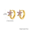 Dimensioni dettagliate degli orecchini a fiore dorati con zirconi viola taglio marquise - Dorato Viola Fiore (EBD-481G03)