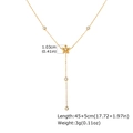 Detail view of 18K gold plated flower Y-necklace with dimensions and cubic zirconia studs - Flower with White Rhinestone Tassel (H1191)