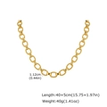 Golden chunky stainless steel cross chain necklace with textured oval links, 40+5cm length - Twisted Rope Texture Oval Link (NC-2683G)