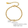 Detail view of 18K gold plated double-layer bead bracelet with cross charm and K18 tag - Gold (BR-2667G)