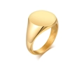 Macro view of polished gold signet ring featuring a smooth round engravable surface - Size 6 / Gold Round Minimalist Style (RC-448G)