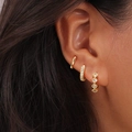 Driedelige goudvergulde oorringset met zirkonia inclusief hoops en kristallen knopjes - Stijl 3 / Goud