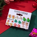 Close-up of 9-pair Christmas earring set with Santa and snowman on display card - Santa Claus And Reindeer Style (4)