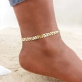 Golden titanium steel anklet with V-shape chain on beach background for summer fashion - Gold Herringbone Chain (JC-061G)