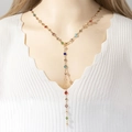 Golden Y-shaped long necklace with colorful glass stones and elegant tassel design - Gold Multicolor Stones (288jin)