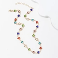 Chic Y-shaped gold necklace with colorful heart-shaped crystal pendants and tassels - Heart Necklace