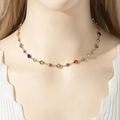 Fashion colorful round glass gemstone Y-necklace on a gold chain for women - Gold Multicolor Stones (9)