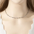 Elegant silver choker with hollow heart links and clear rhinestones for women - Silver Necklace