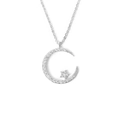 Elegant silver star and crescent moon pendant necklace with pavé crystal settings - Silver
