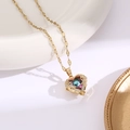 Gradient heart pendant necklace in gold frame with sparkling small diamonds on white tray - Gradient Multicolor Heart Pendant (A)