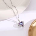 Heart pendant necklace with purple gradient crystal and white zircon stones on silver chain - Gradient Silver Heart Pendant (B)