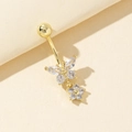 Golden butterfly navel ring with cubic zirconia pendant and sparkling floral accents - Gold / Butterfly Floral Style(4)