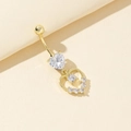 Gold double heart belly button ring with heart-cut cubic zirconia and polished metal frame - Gold / Double Heart Style (1)