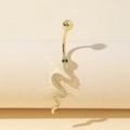 Piercing de ombligo de serpiente dorada con ojos verdes y piedras de circonita blanca - Estilo Serpiente de Ojos Verdes (10)
