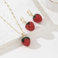 Sparkling crystal strawberry pendant necklace and matching earrings jewelry set for women - Strawberry Necklace Earring Set