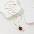 Charming gold-tone strawberry pendant necklace with red and green sparkling crystals - Strawberry Pendant Necklace