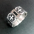 Vintage gothic cross ring in silver finish with checkered patterns and engraved scrolls - Wide Cut-out Cross Style (Style 4)