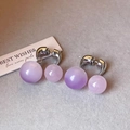 Élégantes boucles d'oreilles double perle violette et rose sur clous argentés pour femme - Violet