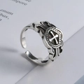 Vintage gothic silver open ring with cross design and engraved shield patterns - Open Shield Cross (Style 5)